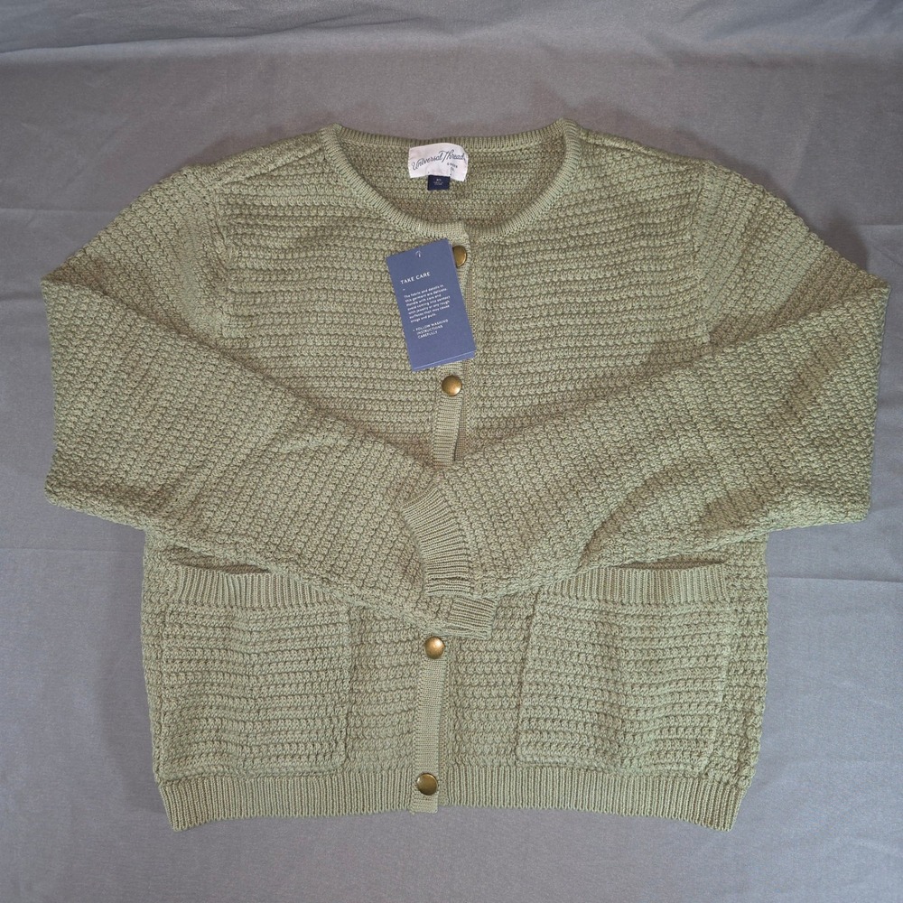 Universal Thread Olive Green Textured Knit Button Front Cardigan Sweater XS NEW